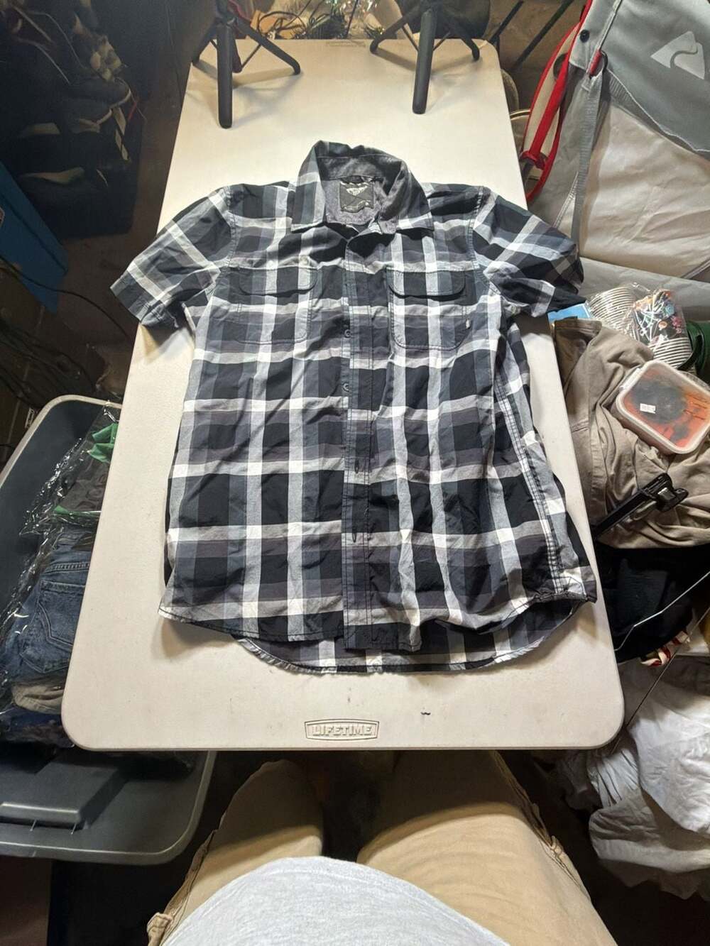 Vans Plaid Short Sleeve Button Down Shirt Size S Black White